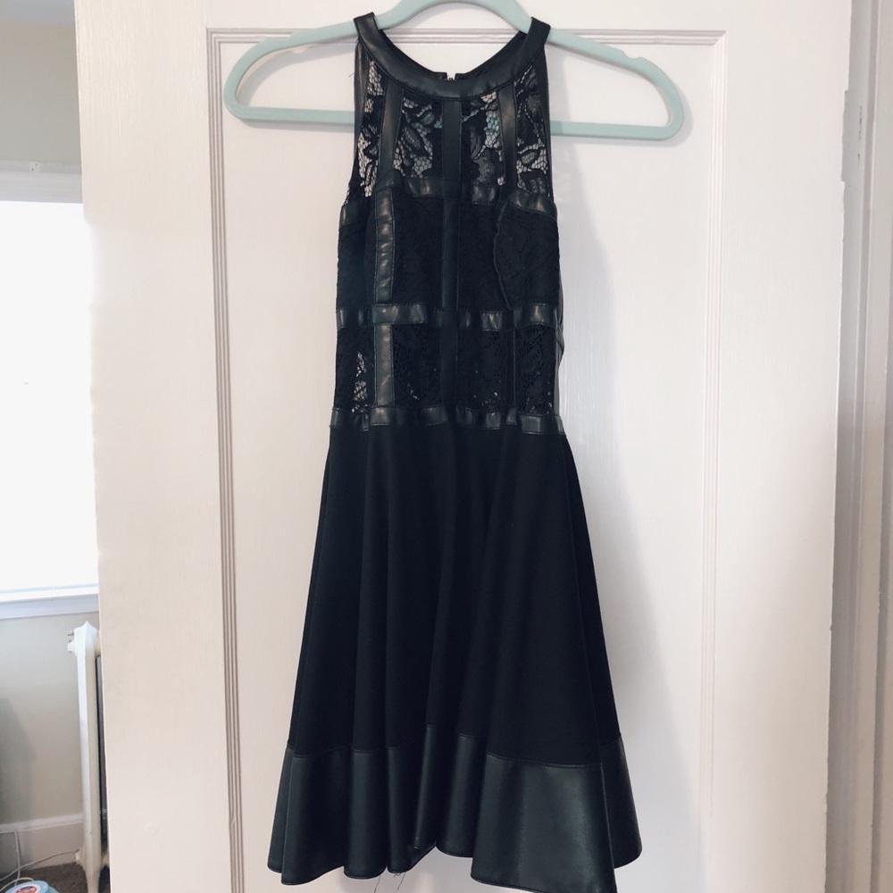 Bebe black lace and leather dress